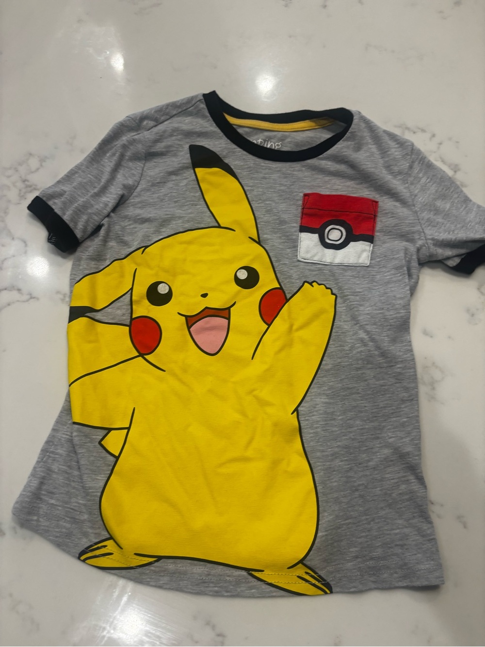 jumping beans Gray Tee with Yellow Pikachu and Red Poké Pocket